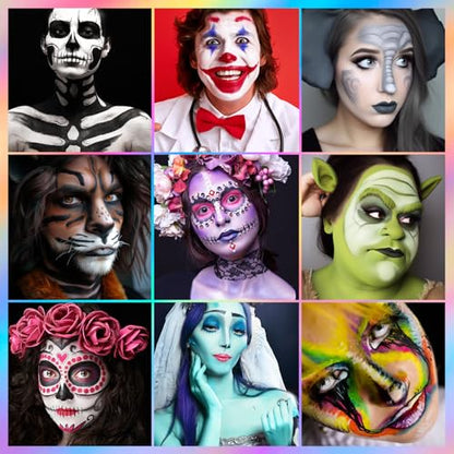 UCANBE Face Painting Kit for Kids & Adults -18 Colors Non-Toxic Water Based Face Body Paint Palette with Paint Brushes&Stencils, Professional Facepaint Set for Halloween SFX Makeup, Cosplay & Costume - color: Painting Palette Set
