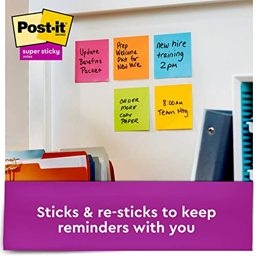 Post-it Super Sticky Notes, 3x3 in, 6 Pads, 2X The Sticking Power, Energy Boost Collection, Bright Colors (Orange, Pink, Blue, Green,Yellow),Recyclable (654-6SSAU) & Super Sticky Big Notes