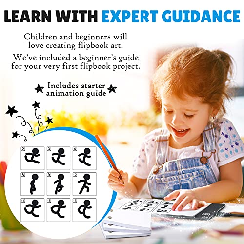 Flip Book Kit with LED Light Pad and Flipbook Paper, Animation Kit for Kids | Includes Starter Guide and Animation, A5 Light Box, Flip Book Animation Paper for Drawing, Binding Screws,Flip Books for Kids