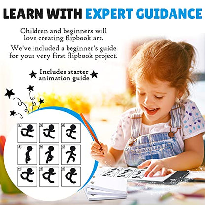 Flip Book Kit with LED Light Pad and Flipbook Paper, Animation Kit for Kids | Includes Starter Guide and Animation, A5 Light Box, Flip Book Animation Paper for Drawing, Binding Screws,Flip Books for Kids