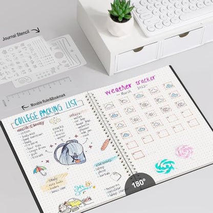 AHGXG Dotted Journal, Grid Spiral Notebook, 140 Pages, B5 (7.6" x 10") | 100 GSM Thick Dot Paper, Waterproof Plastic Cover Journals for Journaling, Sketching (Black) - color: Black, style: B5-Dotted