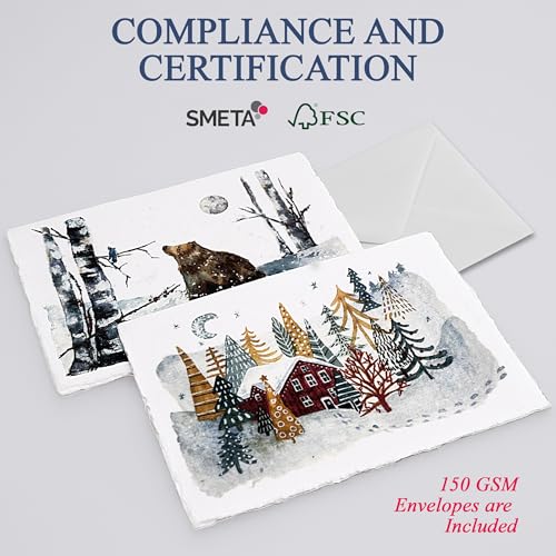 WANDERINGS Handmade Deckle Edge Blank Greeting Cards & Envelopes – Sympathy, Memorial & Thank You Cards – 300 GSM Cotton Paper – 20 Cards (4 Designs) – 5x7 Artisan Cards - color: Northern Art