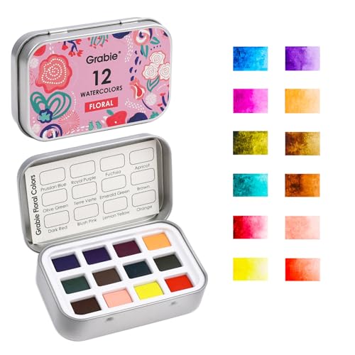 Grabie 12 Color Travel Watercolor Paint Set, Pocket Palette, Floral - color: Floral