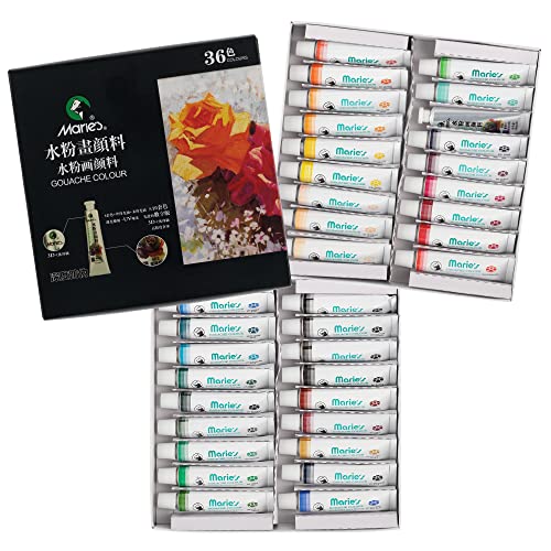 Marie's Artist Gouache Paint Sets - Highly Pigmented Gouache for Painting, Artists, Illustrators & Designers - Set of 36 Assorted Color Tubes (12mL/0.4oz) - size: Set of 36 - 12 ml