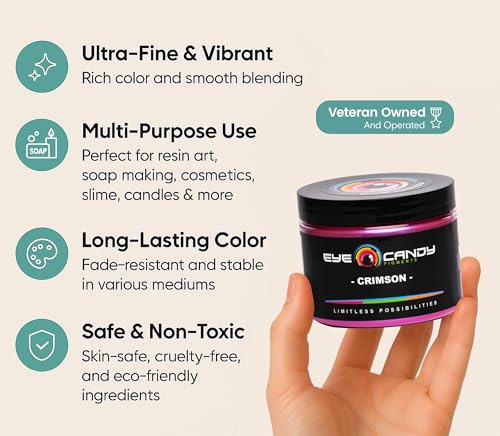 Eye Candy Pigments Premium Red Mica Powder - Crimson (50gr) - for Epoxy, Resin, Soap, Paint, Woodworking, Acrylic Pouring, Bath Bombs, Fishing Lures - DIY Arts and Crafts Additive - color: Crimson Red