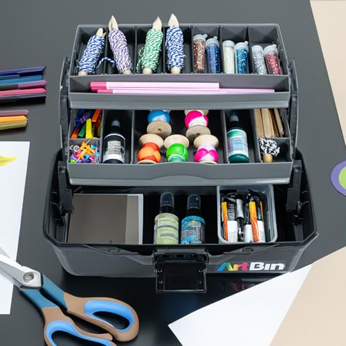 ArtBin 6892AG 2-Tray Art Supply Box, Portable Art & Craft Organizer with Lift-Up Trays, [1] Plastic Storage Case, Gray/Black - style: Two Tray