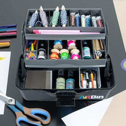 ArtBin 6892AG 2-Tray Art Supply Box, Portable Art & Craft Organizer with Lift-Up Trays, [1] Plastic Storage Case, Gray/Black - style: Two Tray
