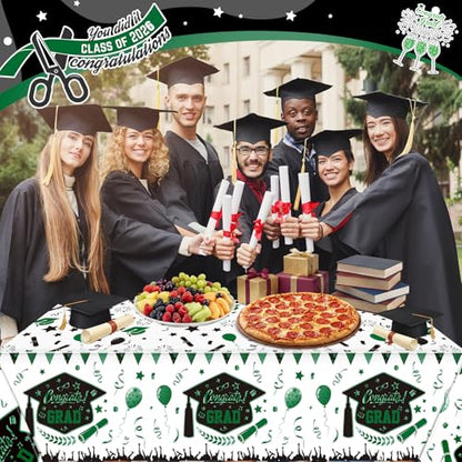 Kinlop 3 Pcs Graduation Tablecloths Class of 2026 Graduation Party Decoration Supplies 51" x 108" Plastic Congrats Grad Table Covers Disposable Graduate Tablecloths(Black, Green) - color: Black, Green
