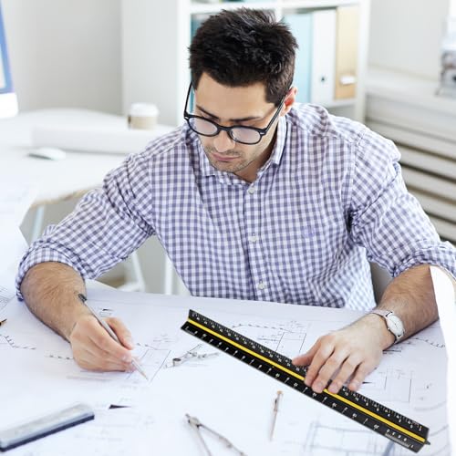 Macarrie 10 Pcs Architectural Scale Ruler 12" Architect Engineers Scale Triangular Ruler Set Aluminum Metal Rulers with Imperial Measurements for Architect School Student Draftsman Engineer (3 Colors) - color: 3 Colors