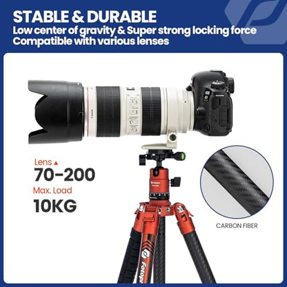 Fotopro 62 Inch Carbon Fiber Tripod for Camera Ultralight Travel Camera Tripod Max Loads Up 22lbs X-Aircross 3 Orange - color: Orange