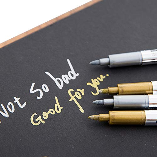 MyLifeUNIT Metallic Marker Pens, 6-Pack Metallic Gold Silver Permanent Markers, Fine Point (3 Gold 3 Silver)