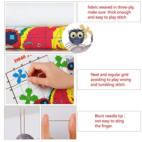 Printed Cross Stitch Kits 11CT 15X15inch DIY Embroidery Starter Kits Easy Patterns Embroidery for Girls Crafts DMC Stamped Cross-Stitch Supplies Needlework Elephant and Owls - color: Stamped 11.5×11.5 inch