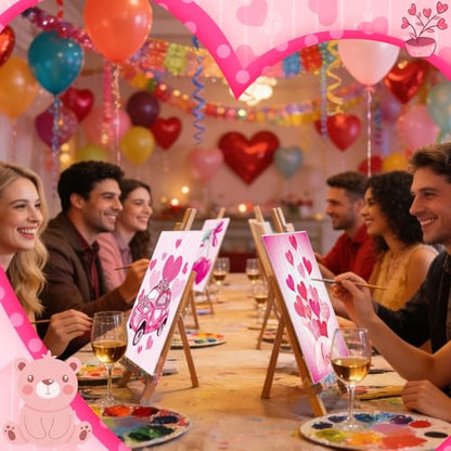 Harloon 36 Pcs 8 x 10 Inch Pre Drawn Canvas for Painting Pre Stretched Canvas Painting for Adults Kids Outline for Sip and Paint Supplies Favor (Pink Valentine) - style: Pink Valentine