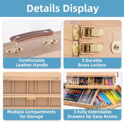 Portable Beechwood Table Easel with 3 Storage Drawers - style: With 3 drawers