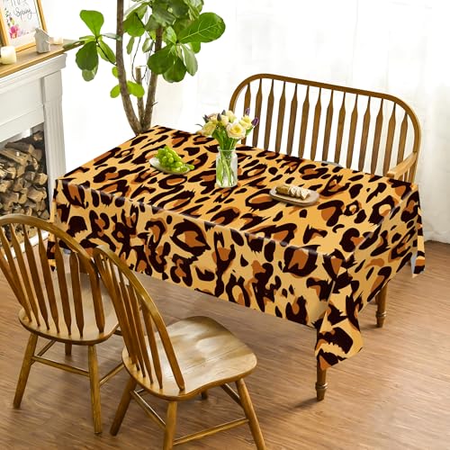 1Pc Leopard Print Party Plastic Tablecloth 54 x 87 Inch Long Table Cover, Jungle Animal Wild Leopard Texture Wedding Baby Shower Party Holiday Dinner Picnic Tablecloth for Kitchen Event Use - color: Leopard Print