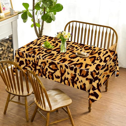 1Pc Leopard Print Party Plastic Tablecloth 54 x 87 Inch Long Table Cover, Jungle Animal Wild Leopard Texture Wedding Baby Shower Party Holiday Dinner Picnic Tablecloth for Kitchen Event Use - color: Leopard Print