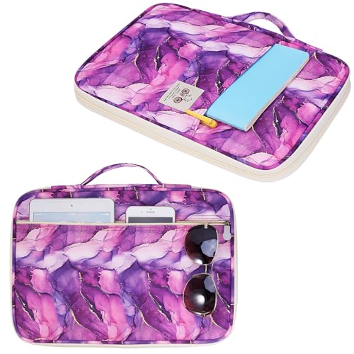 JAKAGO A4 Travel Portfolio Multifunctional Document Organizer Zippered Case for Office Supplies (Marble Purple) - color: Marble Purple