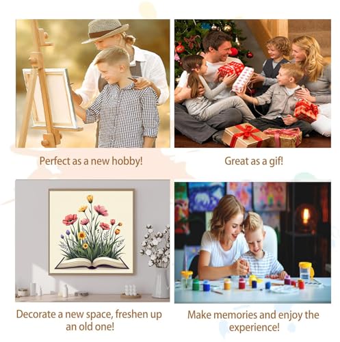 Artunion Framed Paint by Numbers Kit for Adults Beginners & Kids Ages 8-12,Books Easy Paint by Number with Frame,Flower Paint by Numbers Kit on Canvas 10 * 10 Inch Without Easel - color: ZXT-332-F
