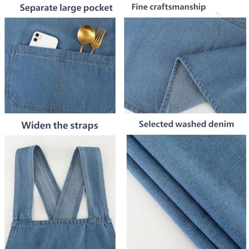 Denim Cross Back Aprons for Women with Front Pockets | Lightweight Cotton Adult Apron, Kitchen Cooking, Gardening, Painting, Pottery & Crafting, Durable & Stain-Resistant - color: Stripe