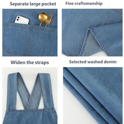 Denim Cross Back Aprons for Women with Front Pockets | Lightweight Cotton Adult Apron, Kitchen Cooking, Gardening, Painting, Pottery & Crafting, Durable & Stain-Resistant - color: Stripe