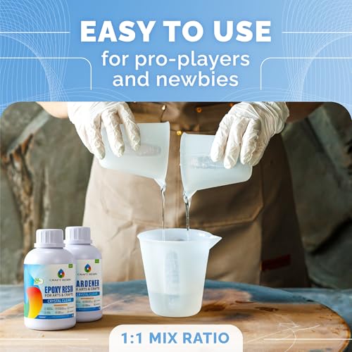 CRAFT RESIN 1 Gallon Crystal Clear Epoxy Resin Kit with Pumps - Food Safe & UV Resistant for DIY Art, Wood, Jewelry Making, Coasters, Mold Casting Resin Epoxy - Low Viscosity for Beginners & Pros | Low Viscosity, Self Leveling Casting Resin Epoxy for DIY
