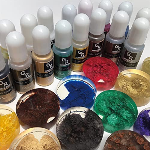 Metallic Alcohol Ink Set -16 Metallic Colors Alcohol Based Ink for Resin Art, Fluid Art,Resin Craft,Resin Petri Dish，Alcohol Ink Paint for Yupo,Tumbler (Metallic 16 Color Set)