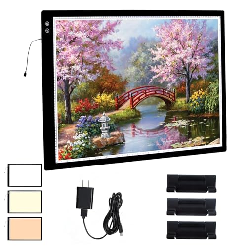 YINGWOND A1 Large Rechargeable Light Pad,Diamond Art Light Board with 3 Color Modes,6 Levels and Stepless Dimming,Battery Powered Light Box for Tracing,Diamond Painting,Drawing,Sketching - style: Rechargeable-A1