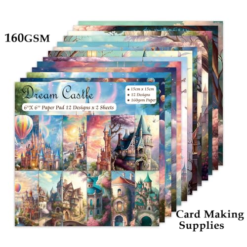 Scrapbook Paper, 24 Sheets 6"×6" 160gsm Single-Sided Patterned Cardstock - color: 24 sheets-dream castle