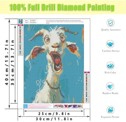 Diamond Art Kits for Adults,Funny Animals Diamond Painting Kits 12X16 Inch | 5D Diamond Art Paintings for Beginners,Round Full Drill Diamond Dot Tools Kit,Extra Diamonds,Stress Relief Craft,DIY Gift - color: Abstract Goat-0305