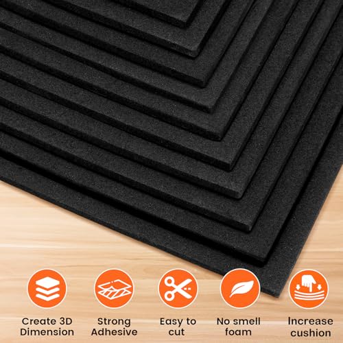MEARCOOH 3mm Self Adhesive Foam Sheets Crafts, Black 9x12 Inch Sticky Eva Foam Paper for Crafts Cardmaking Cushion Embroidery Classroom Scrapbooking Crafts - color: Black Self-adhesive, size: 9X12in-3mm