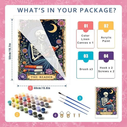 Skull Paint by Numbers Kit for Adults, Skeleton Adult Paint by Number Kits - color: Skeleton