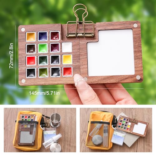 15-Color Mini Travel Watercolor Set for Adults, Beginners & Artists - All-in-One Kit with Bag, Sketchbook, Metal Clip, Collapsible Cup, Spray Bottle & 2 Watercolor Pens