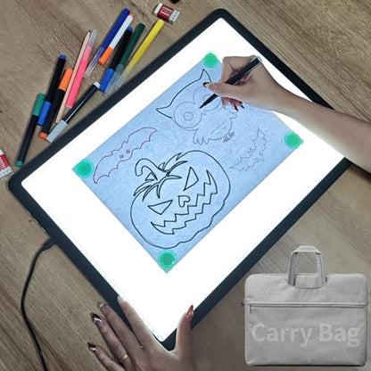 LEACUBER A3 Tracing Light Box with Bag, Magnetic Diamond Art Light Board with Side Buttons, Super Bright Light Pad for Diamond Painting, Corded Light Table for Sketching, Drawing, Weeding Vinyl - size: A3 with Carry Bag