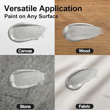YULL 7.6 oz/225 ml Metallic Silver Acrylic Paint Tubes, Thick Opaque Waterproof Silver Acrylic Paint for Wood/Canvas/Metal/Plastic/Furniture, Non-Toxic Water-Based Washable Indoor/Outdoor Craft Paints - color: Silver (Metallic)