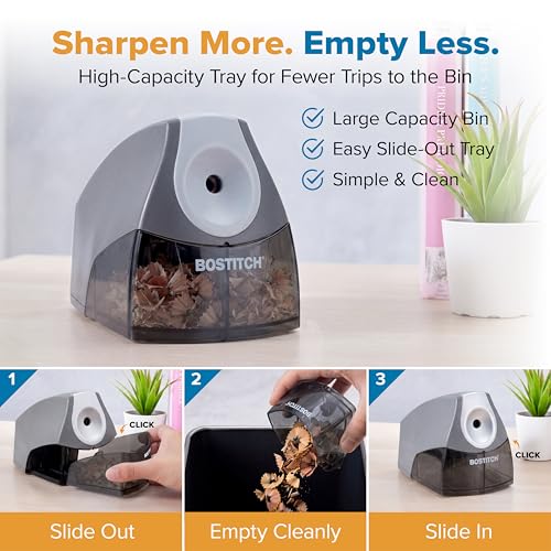 Bostitch Office Personal Electric Pencil Sharpener, Powerful Stall-Free Motor, High Capacity Shavings Tray, Gray (EPS4-KTGRAY) - color: Gray
