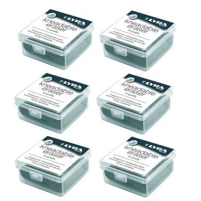 Lyra Drawing Art Kneading Erasers - Gray, Artist Drawing, Art Eraser, Charcoal Pastels, Moldable Putty Rubber Sketching Supplies, Design Eraser with Case - 6 Pack, Grey