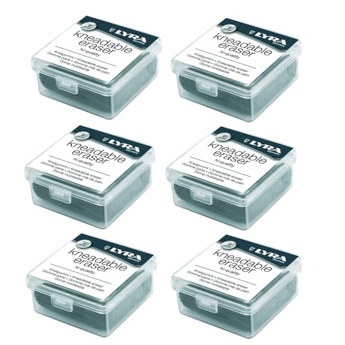 Lyra Drawing Art Kneading Erasers - Gray, Artist Drawing, Art Eraser, Charcoal Pastels, Moldable Putty Rubber Sketching Supplies, Design Eraser with Case - 6 Pack, Grey