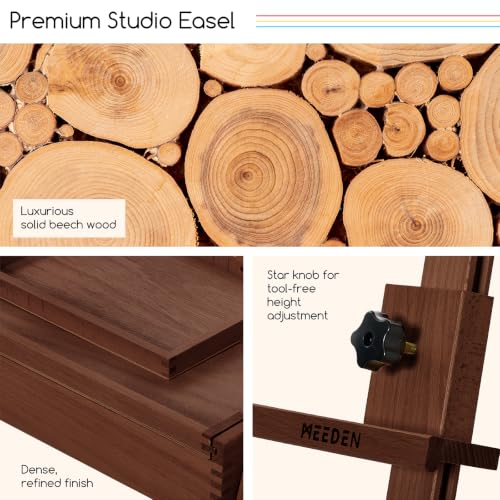 MEEDEN Painting Easel with Storage and Tray: H-Frame Beech Wood Art Easel | Easel Stand for Adults, Artists, Students, Beginners - Adjustable 50"-80" H, Holds Canvas Up to 47 Inches - color: Deep Walnut