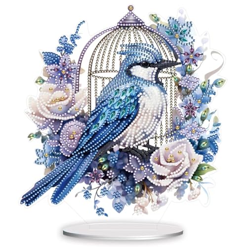 ACSAUMMY 5D Diamond Art Kits for Adults, Diamond Art Painting Desktop DIY Diamond Art Tabletop Magpie Diamond Arts and Crafts for Kids Adults Stand Up Gem Painting Kit for Decoration - color: Magpie