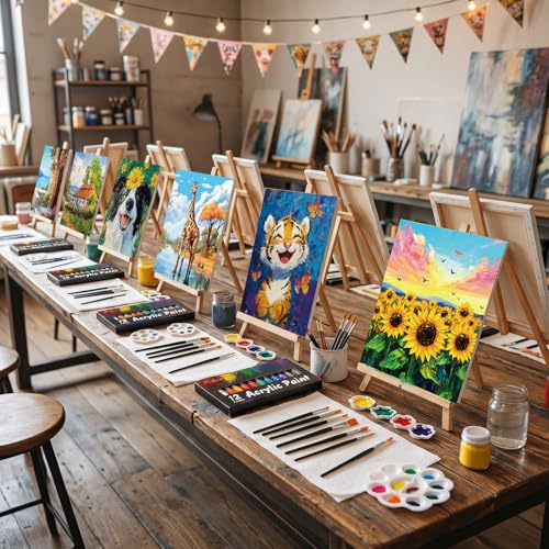 Ctosree 72 Pcs Nature Animals Paint and Sip Kit for Adults 8'' x 10'' Pre Drawn Canvas for Painting DIY Pre Printed Canvas for Party Favor Acrylic Painting Kit Wood Easel Brushes Date Night Bulk - style: Nature Animals