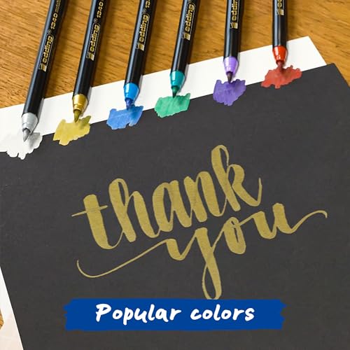 edding 1340 Metallic Brush Pen - Set of 6 pens - Flexible Brush Nib 1-6 mm - Glitter Metallic Marker for Lettering, Drawing and Sketching - high opcaity Even on Darker Paper - color: 27: Set of 6 - Metallic