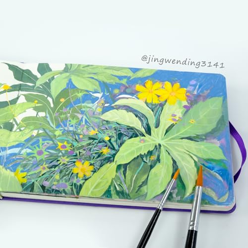 CuppaClip Watercolor Paper Cotton Hot-Pressed with Inner Pocket Watercolor Sketchbook Journal As Travel Notebook 300 GSM 140 LB (Purple+Green, 5.82x3.74in) - color: Purple＆Green, size: 5.8x3.7in