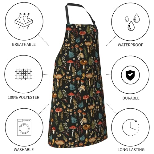 Funny Apron Polyester Grooming Aprons with Pocket for Cooking Kitchen Grilling Adults - color: Fuuny Mushroom Black