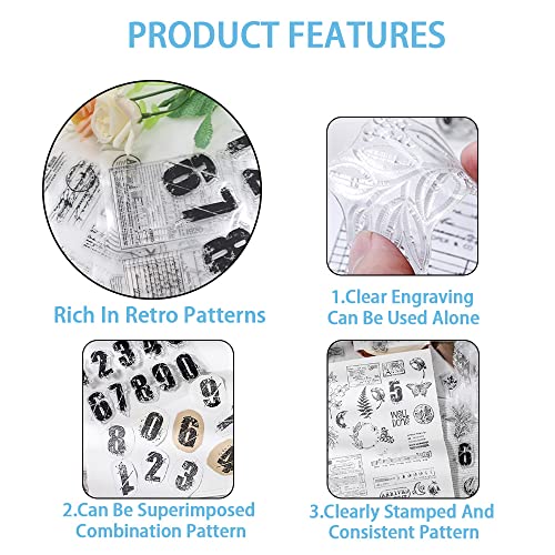 4 Themes 34Pcs Clear Stamps, Retro Rubber Clear Stamp, Transparent Silicone Stamps Seal for DIY Scrapbooking Card Making Decoration, Style A - style: Style A