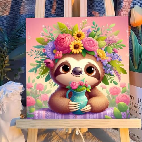 Reivworl Framed Sloth Paint by Numbers Kit for Adults Beginner 10×10 inch | Sloth Paint by Number with Frame and Easel, Painting by Numbers for Gifts and Home Decor. - color: 05-Sloth