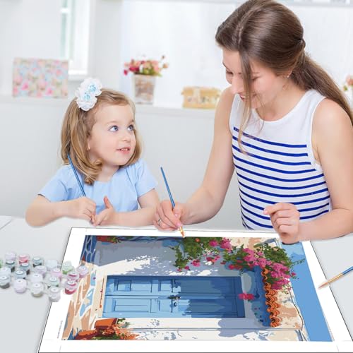 JUJUHOOD Sunset Santorini Paint by Numbers Kit for Adults,Watercolor Paintings Paint by Number Kits,Adult Paint by Number Canvas with Paintbrushes and Acrylic Pigment 16x20 inch - color: PNZXT-122