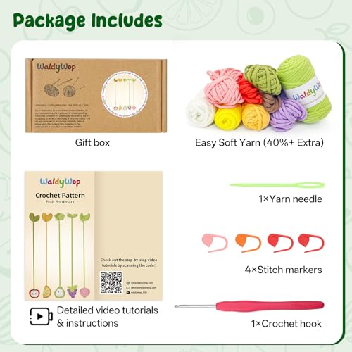 WaldyWop Crochet Kit for Beginners, 5 PCS Fruit Bookmarks Crochet Kits - color: Fruit Bookmarks