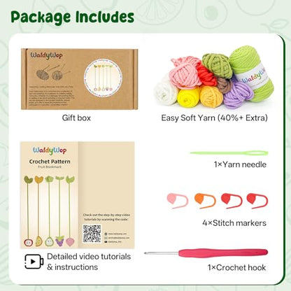 WaldyWop Crochet Kit for Beginners, 5 PCS Fruit Bookmarks Crochet Kits - color: Fruit Bookmarks