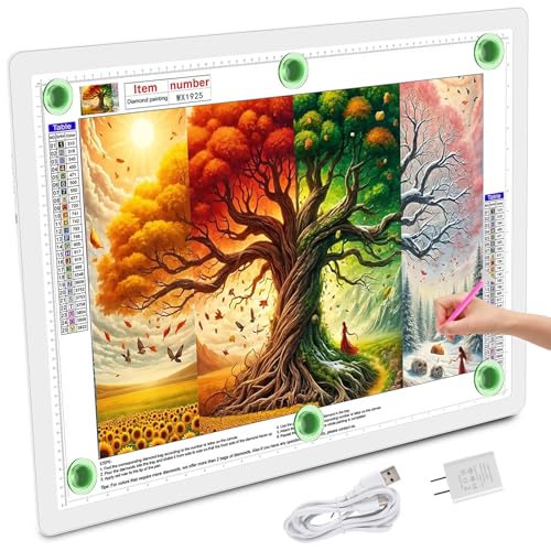 TOHETO A2 Light Pad 25.2''x18.4'', Large Magnetic LED Light Board for Diamond Painting, 3-Color Modes Light Box for Tracing, 6-Level & Stepless Dimmerable Diamond Art Light Table for Drawing,Sketching - color: White, size: A2 without Bag