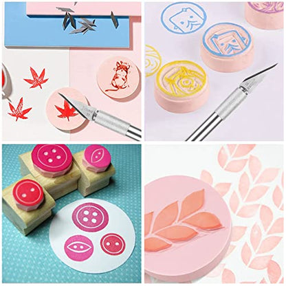 CertBuy 30 Pack Linoleum Blocks for Printmaking, Pink Rubber Carve Block, Round Print Blocks for Stamping, Rubber Block Printing, Linoleum Blocks for Craft